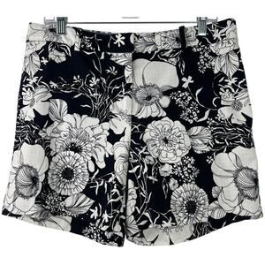 Talbots NWT Black/White Floral Flat Front Chino Twill Stretch Shorts Size 8